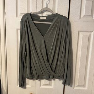Lucky Brand Olive Green Long-Sleeve V-Neck Wrap Blouse - Size XL